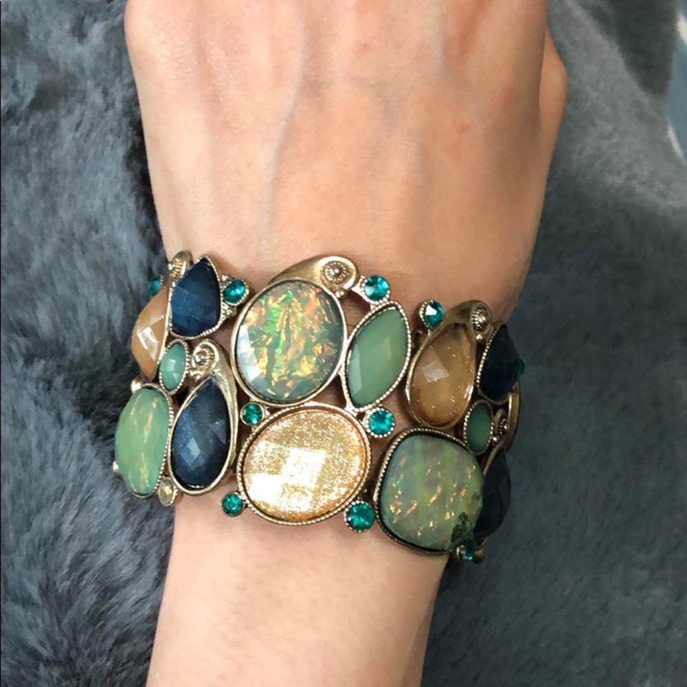 Green, blue, and gold jeweled bracelet